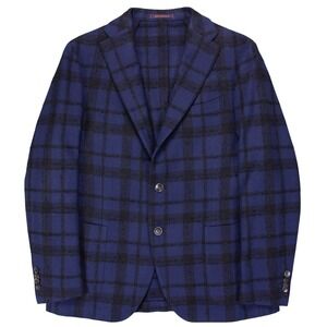 Boglioli THE GIGI Degas Mens‎ 44R Blue Plaid Wool Alpaca Unstructured Sport Coat